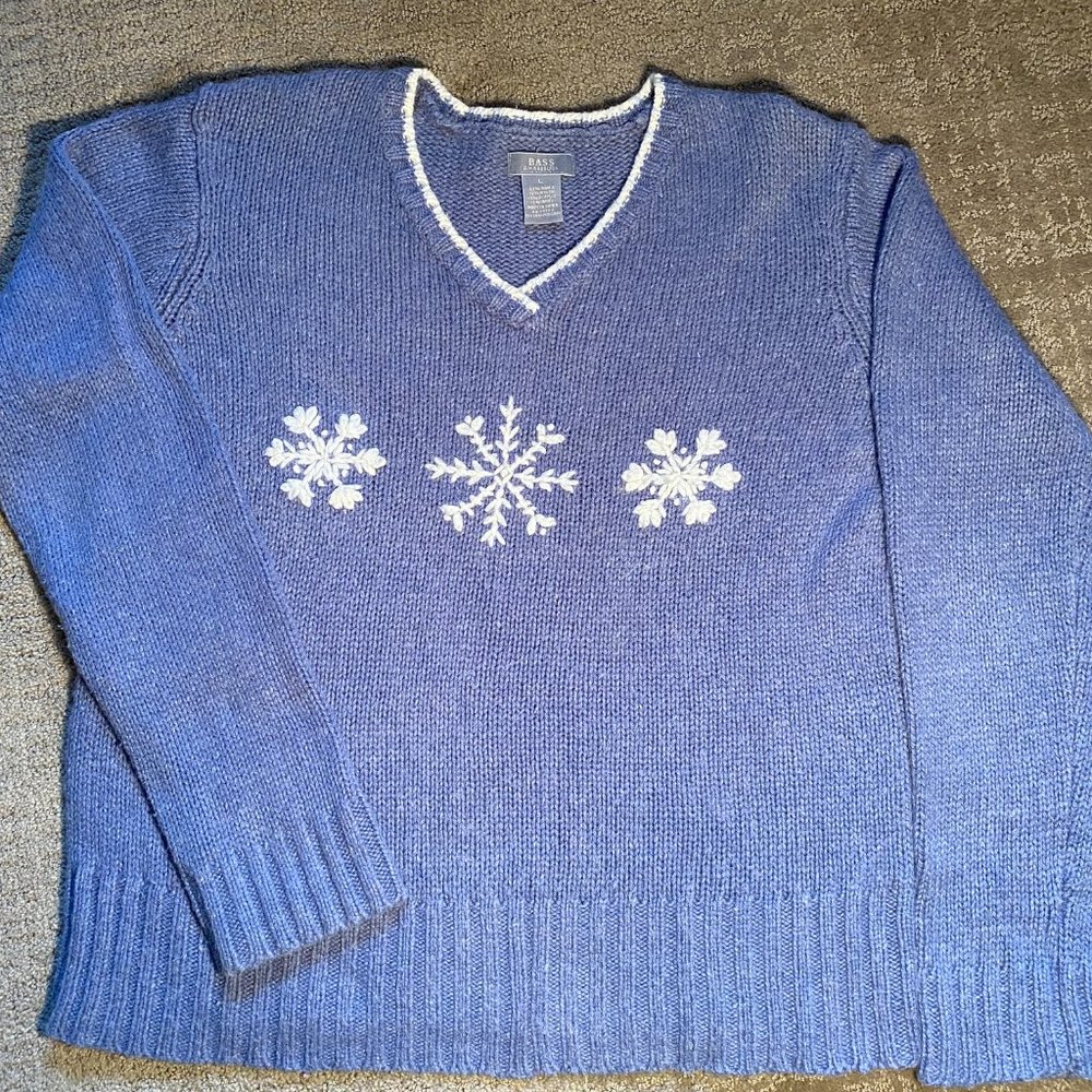 Bass Women Denim Blue V-Neck Sweater Size L